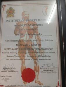 Certificate by Ministry of Sports